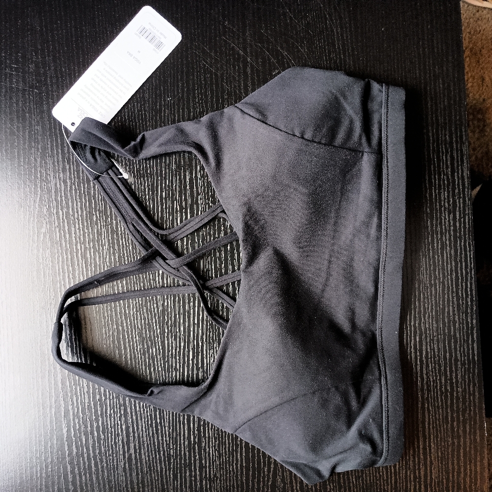 NWT Med CRZ YOGA strappy v neck sports bra w cross cross back wireless & padded - Picture 10 of 11
